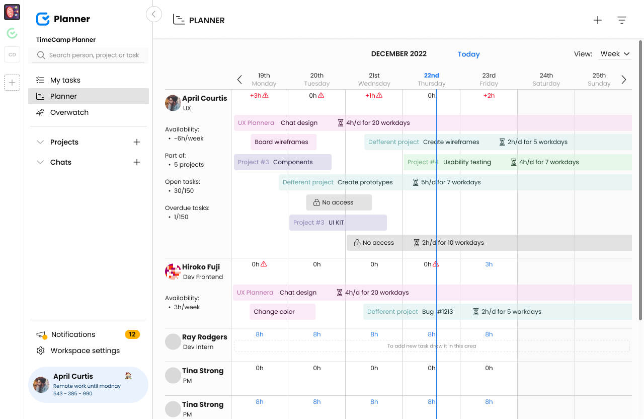 screenshot of TimeCamp Planner
